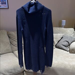 Navy Distressed Turtleneck Sweater